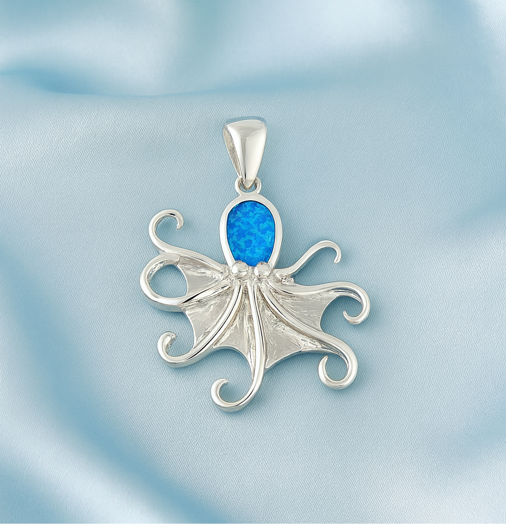 Pulpo En Forma De Colgante De Plata Macizo Con Pedrería P69