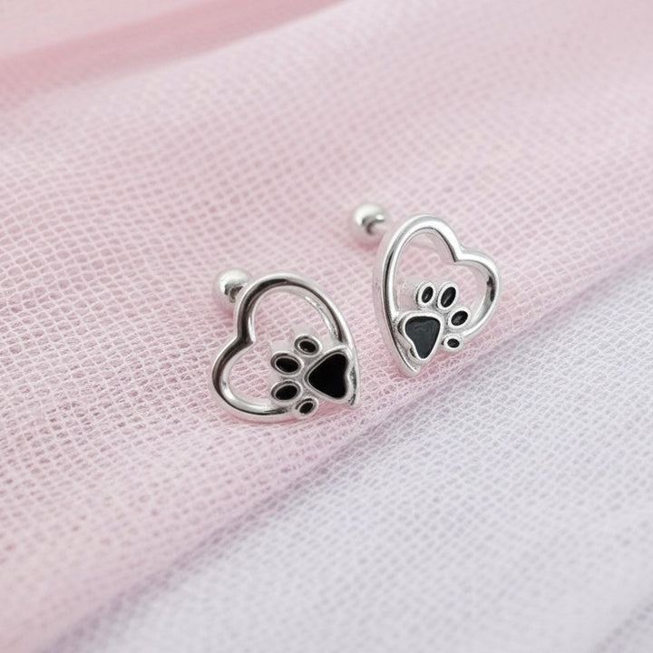 Aretes Plata Bebé Corazón Huellita