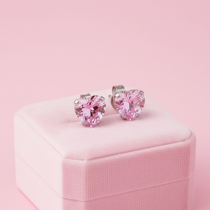 Aretes de Acero Corazón Rosado 🩷
