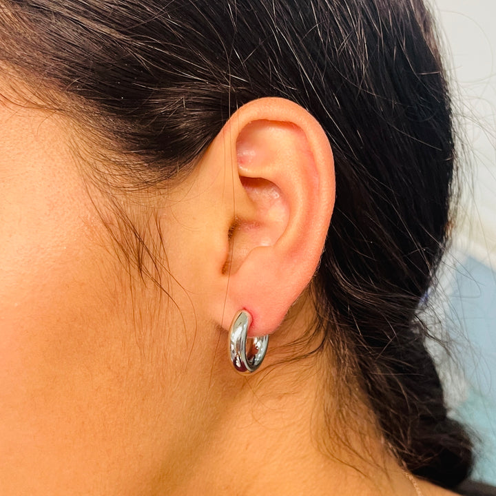 Aretes Acero Media Luna Plateada 20MM
