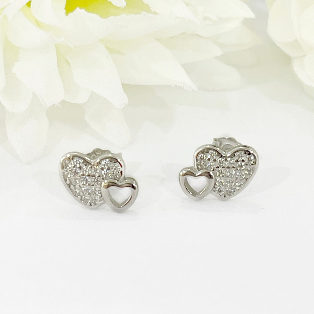 Aretes de Plata Doble Corazón 11M
