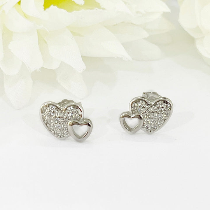 Aretes de Plata Doble Corazón 11M