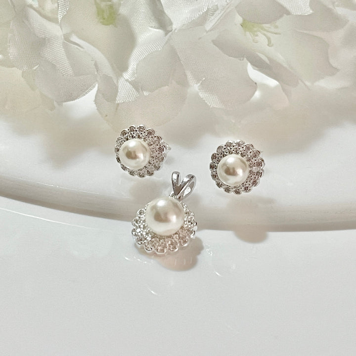 Juego Plata Perlas Flor Muchos Pétalos 💐