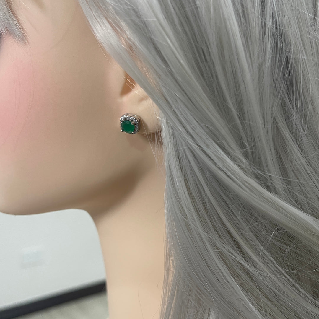 Aretes de Plata Cuadro Verde 8MM