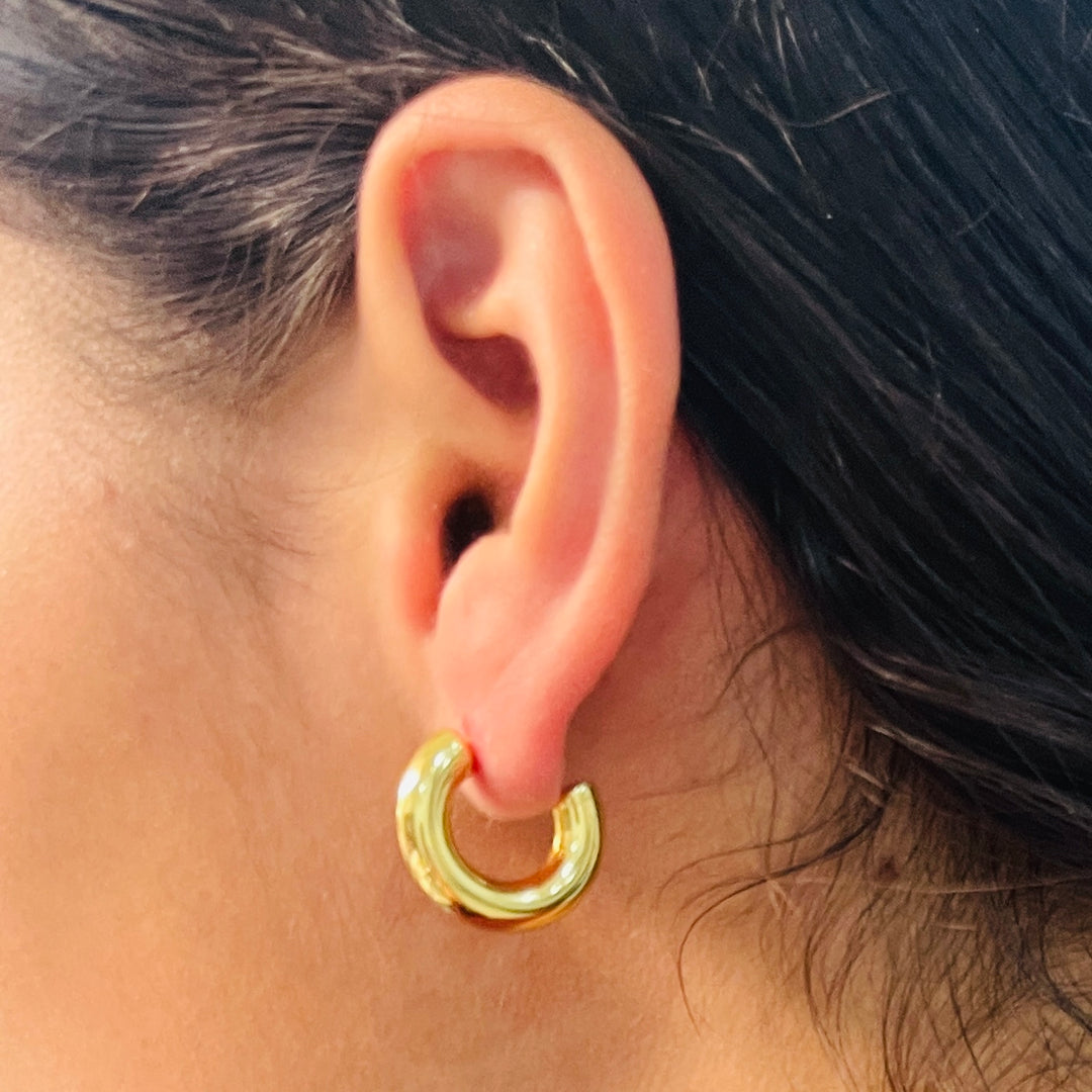 Aretes Acero Media Luna Dorada 20MM