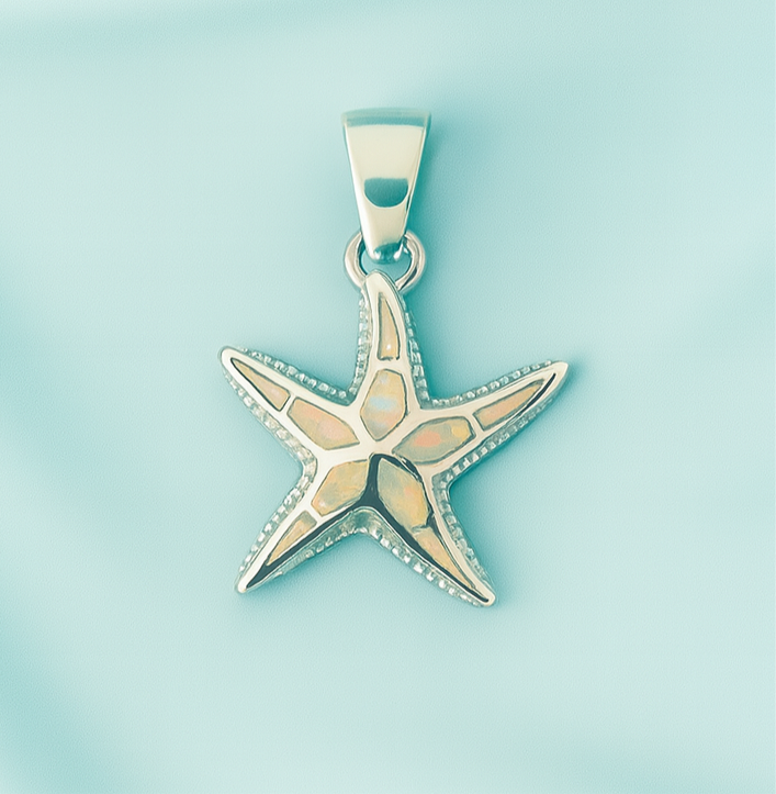 Dije de Plata Estrella Mar Opalo Blanco