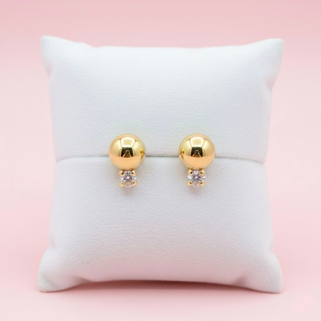 Aretes de Oro 10k Bola Circonia 6MM