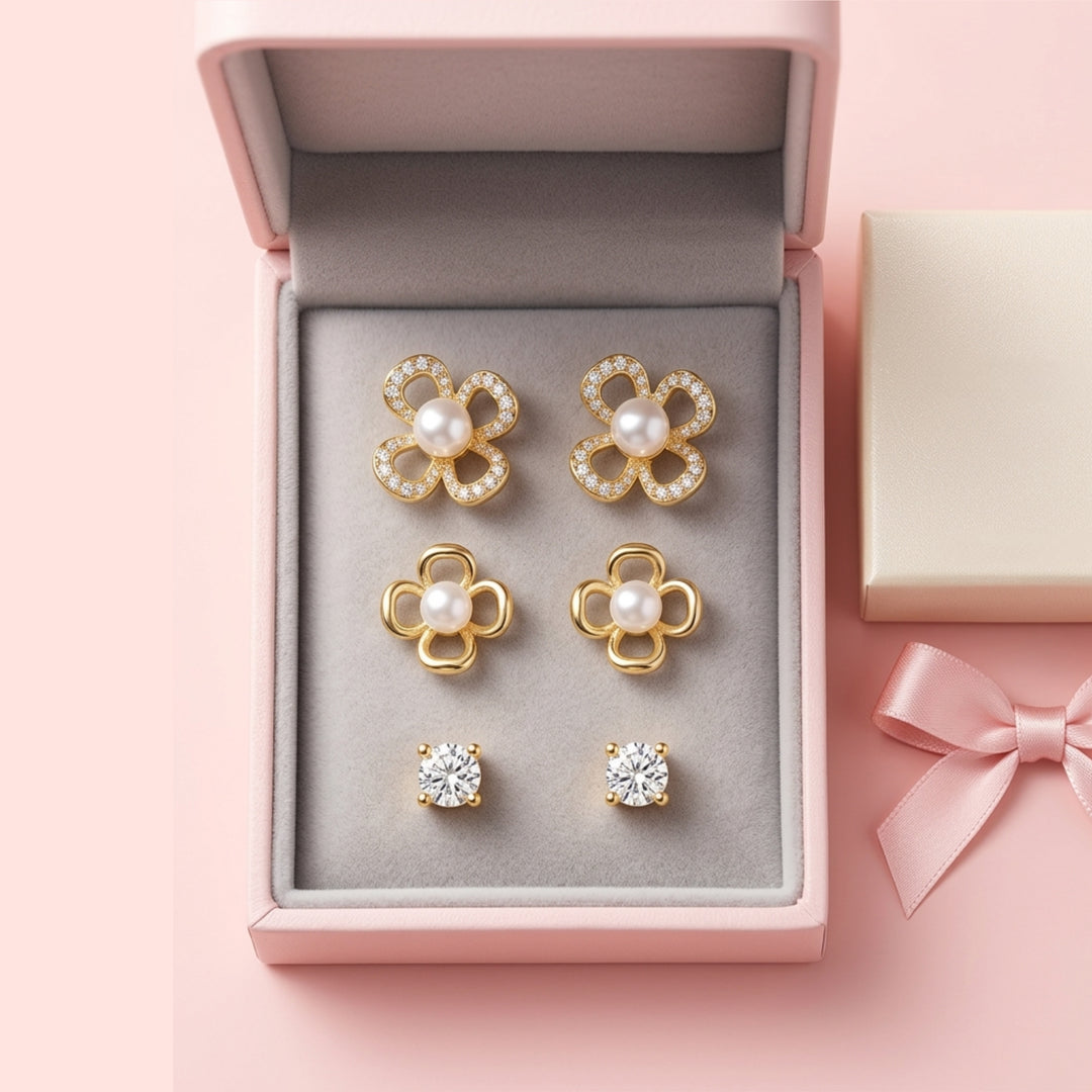 Trío de Aretes Acero Dorado🌸