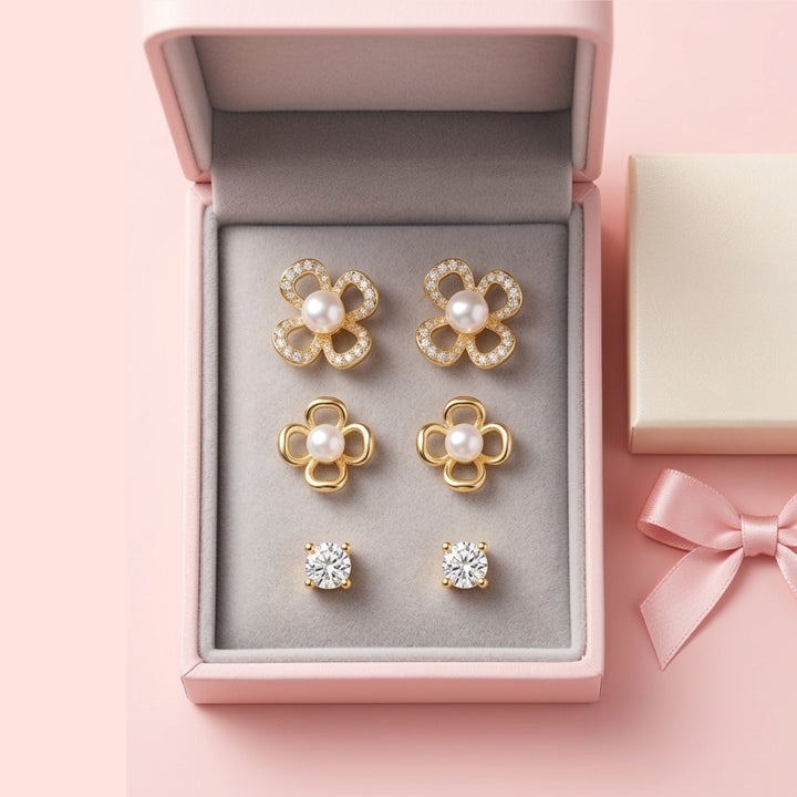 Trío de Aretes Acero Dorado🌸