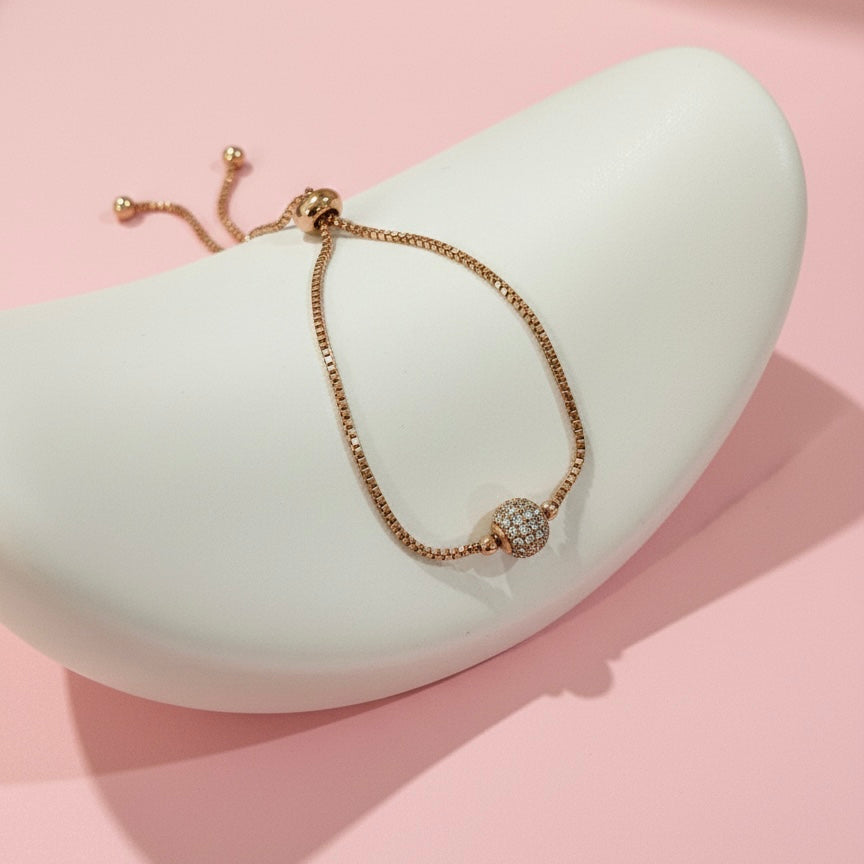Pulsera Acero ☄️ Bola Fuego Oro Rosa