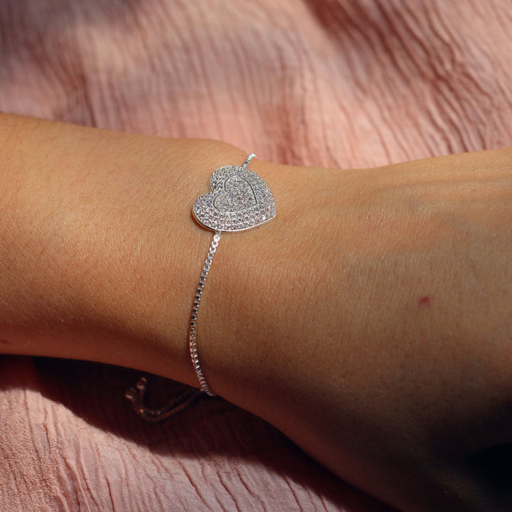 Pulsera de Plata Corazón con Circonita