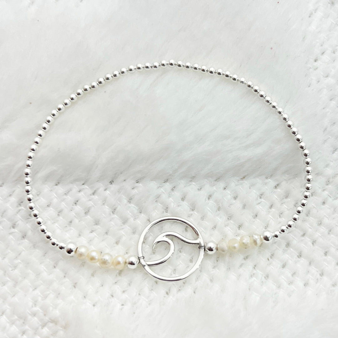 Pulsera Perlas Ola de Mar Plata 🌊
