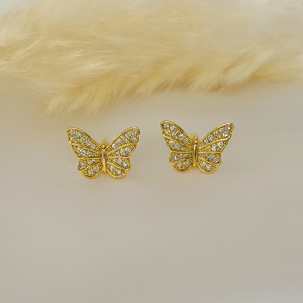 Aretes de Acero Dorado Reflejo de Mariposa🦋