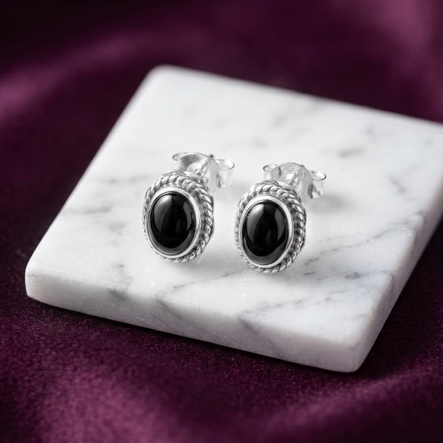 Aretes Ónix Plata 8MM