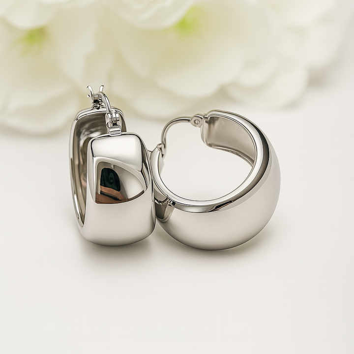 Argollas Acero Lisa Plateada Gruesas