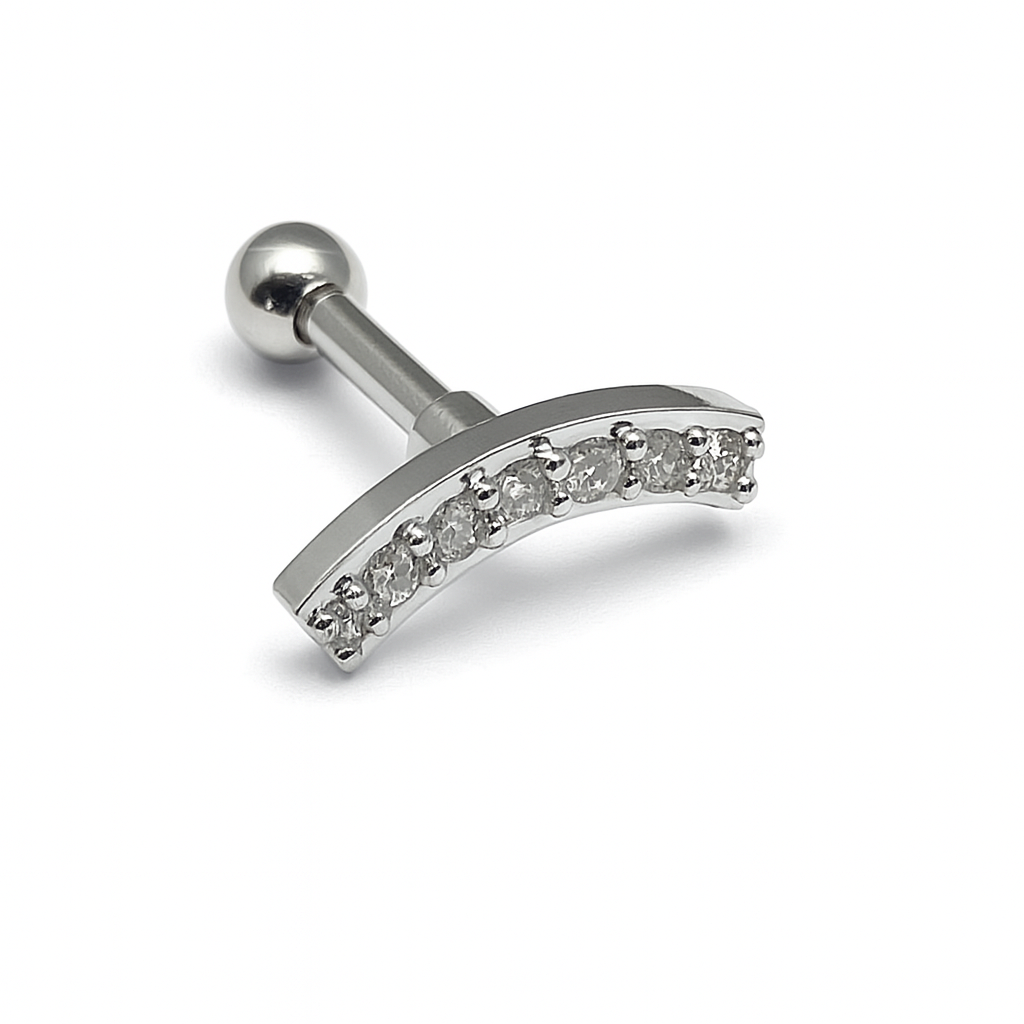 Arete Quirúrgico 💙 Curvo Plateado