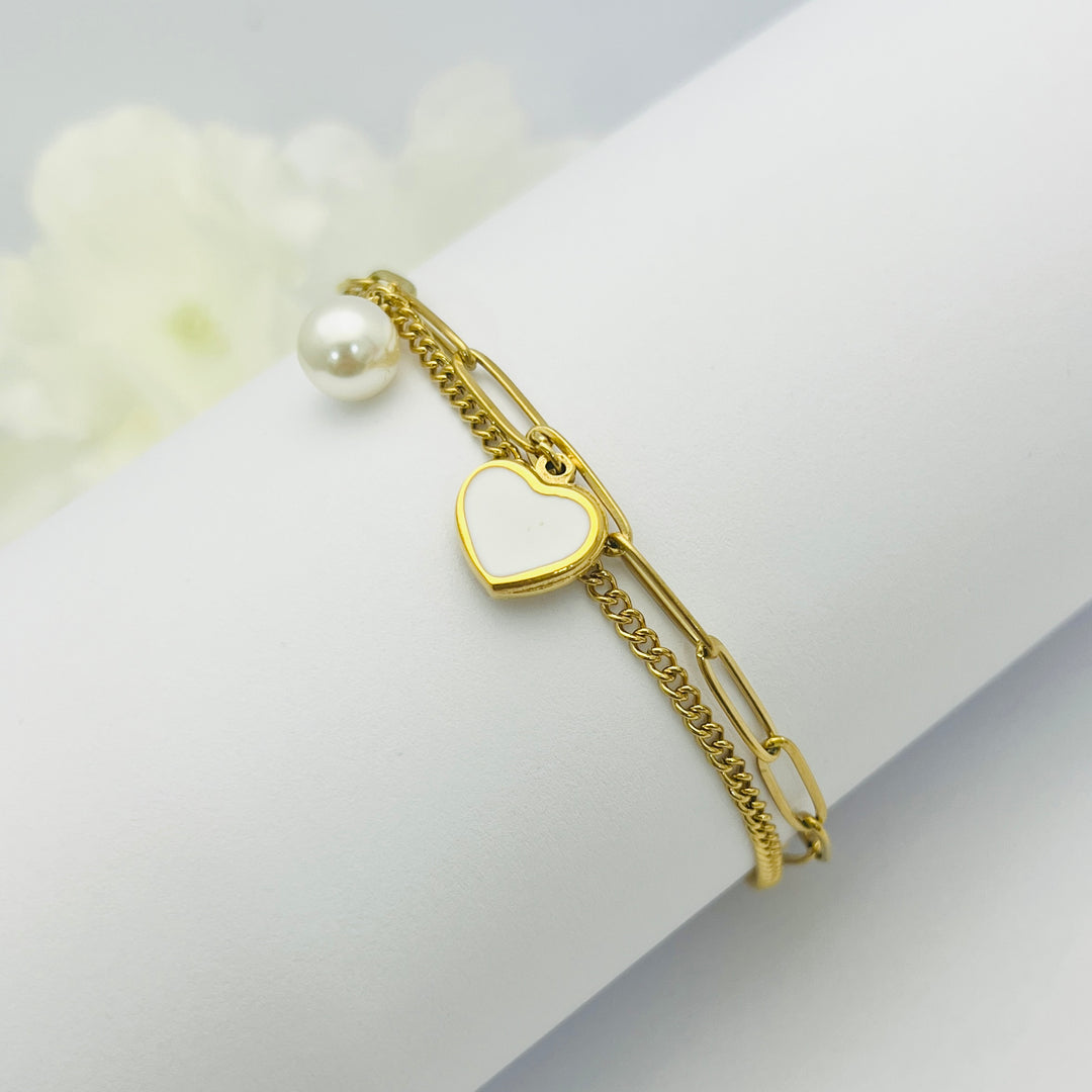 Pulsera Corazón Blanco Perla🤍