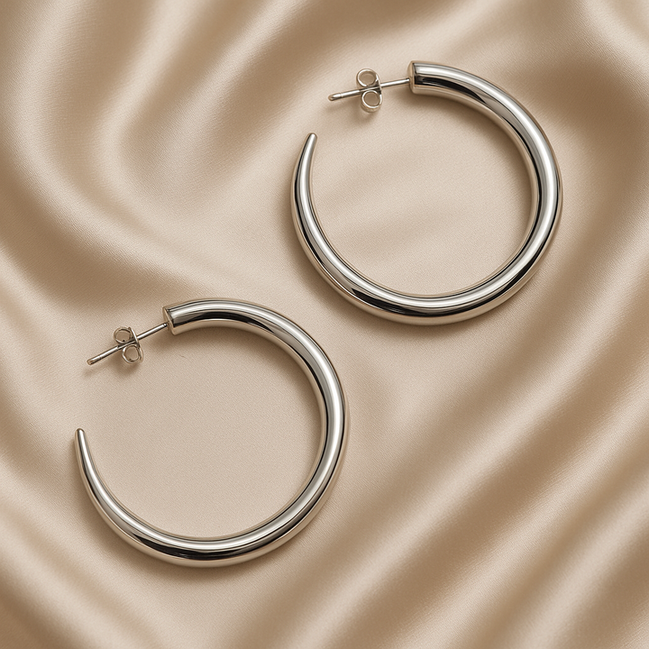 Aretes Acero Brillantes Plateado ✨ 35MM