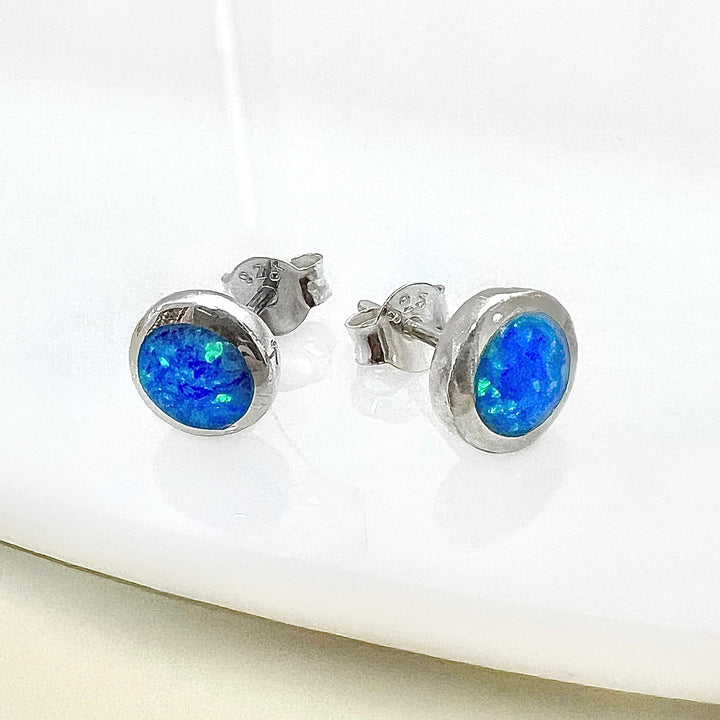  ▷ Aretes Ópalo Redondos 8MM 🔵| Plata 925 | Nicola Joyería 🇨🇷