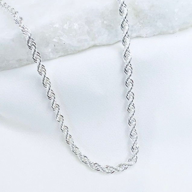 Cadena Acero 4MM Mecate 45CM Plateada Blanca