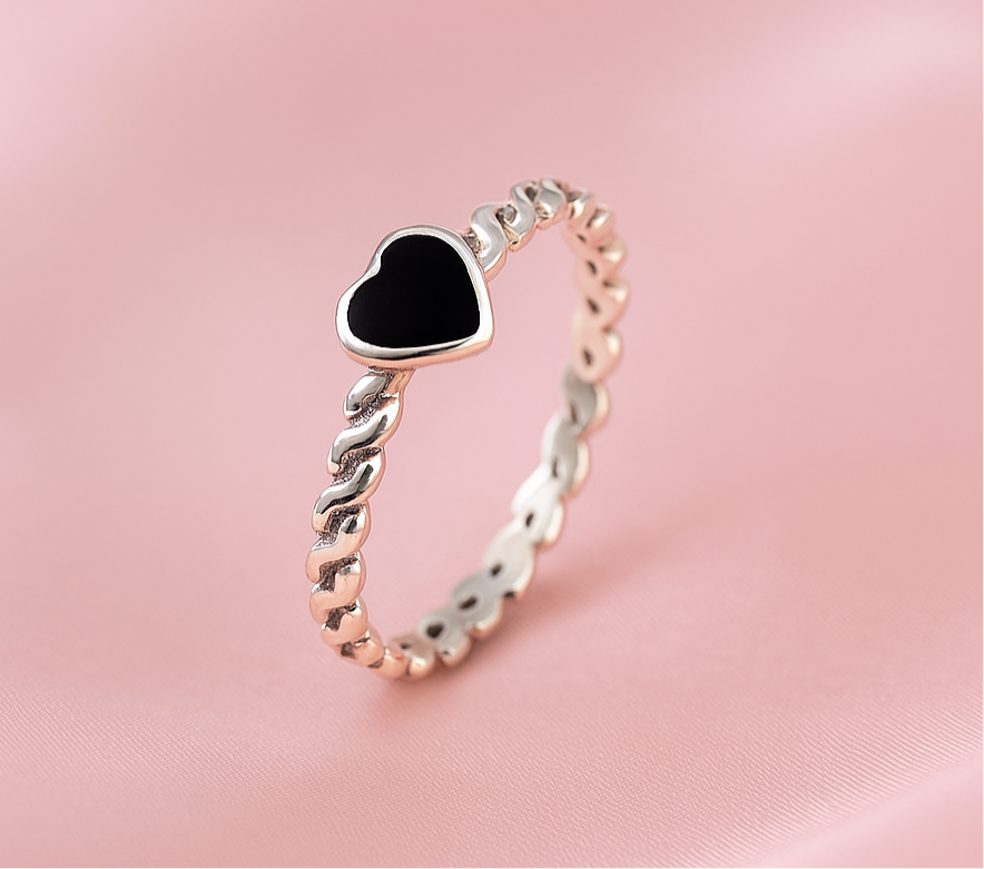 Anillo de Plata Corazón Ónix🖤