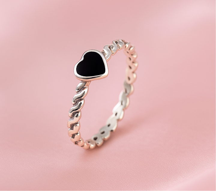 Anillo de Plata Corazón Ónix🖤