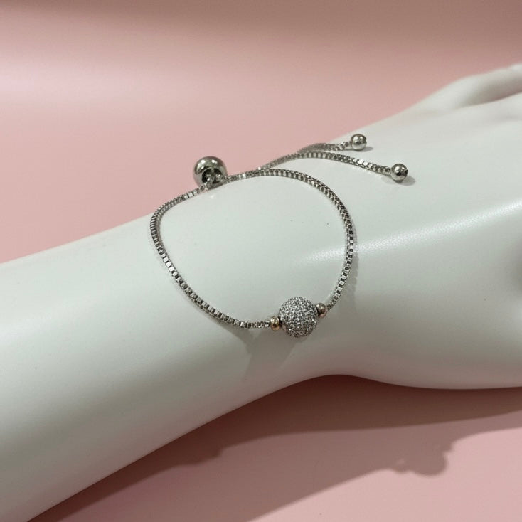 Pulsera Acero ☄️ Bola Fuego Plateada