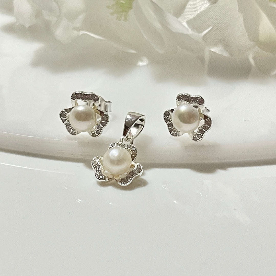 Juego Plata Perlas Trébol 🍀