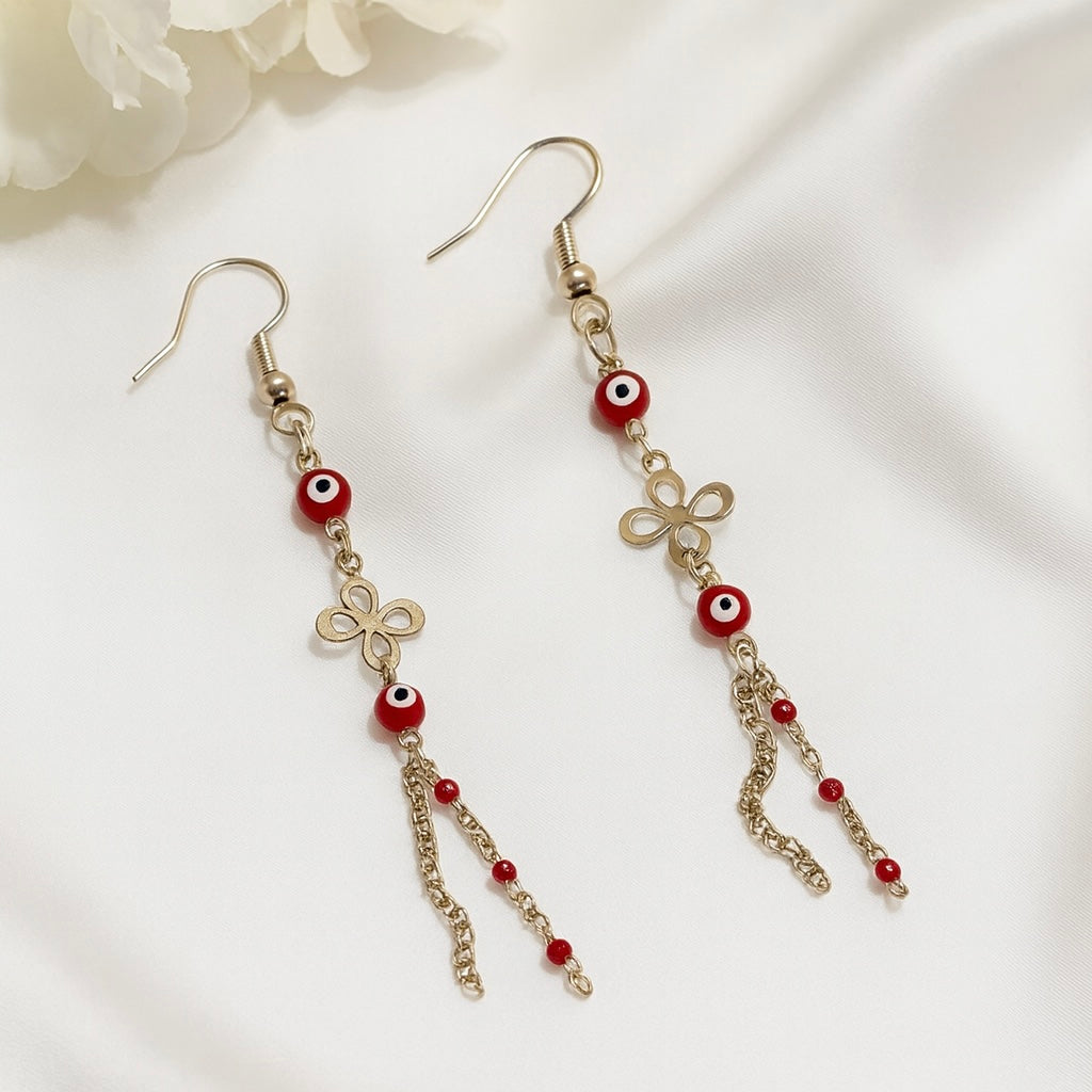 Aretes de Acero Ojo Turco Rojo Flor 🌹