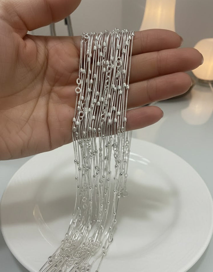 Cadena de Plata - Cola Ratón Diamantada Bolitas Ovaladas