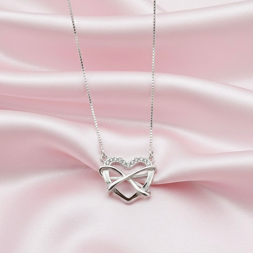 Collar Plata Corazón Lazo