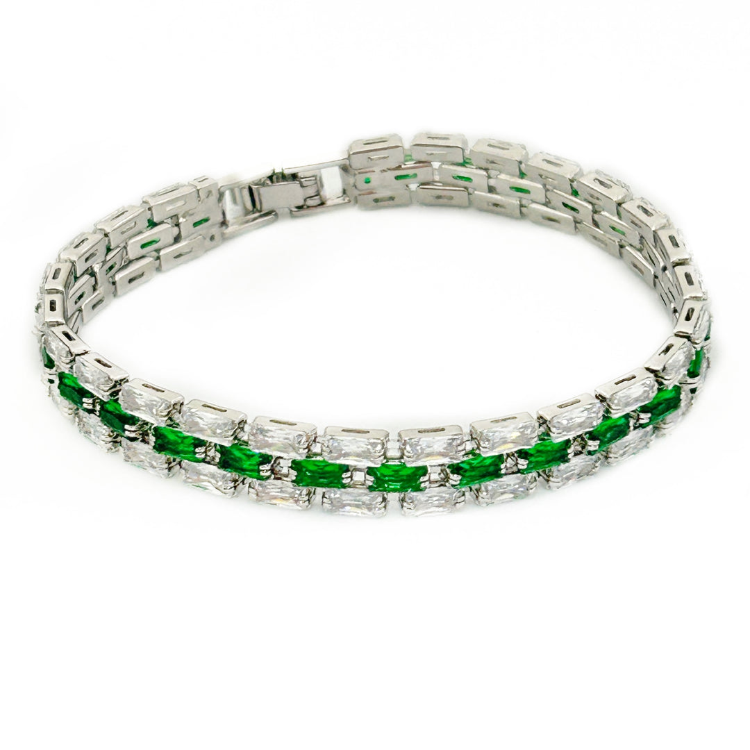 Pulsera Acero Rígidas Verde Plateada