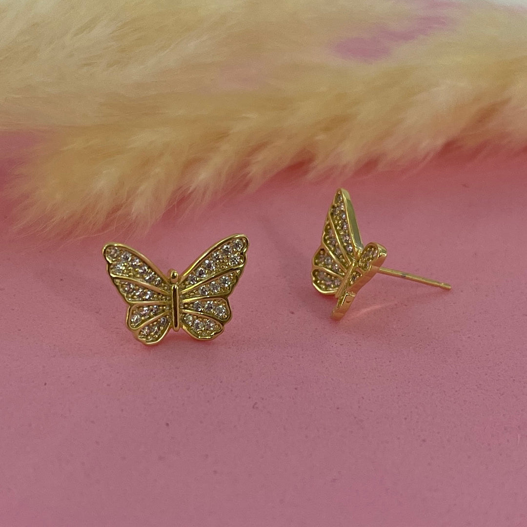 Aretes de Acero Dorado Reflejo de Mariposa🦋