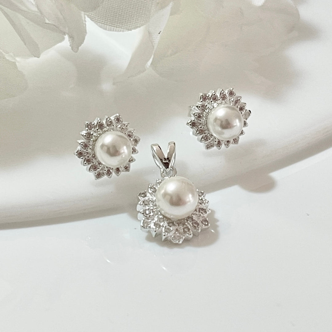 Juego Plata Perlas Girasol 🌻