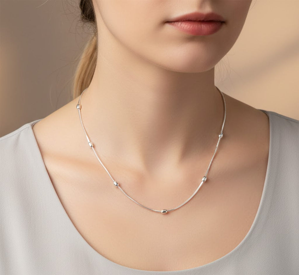 Cadena de Plata - Cola Ratón Diamantada Bolitas Ovaladas