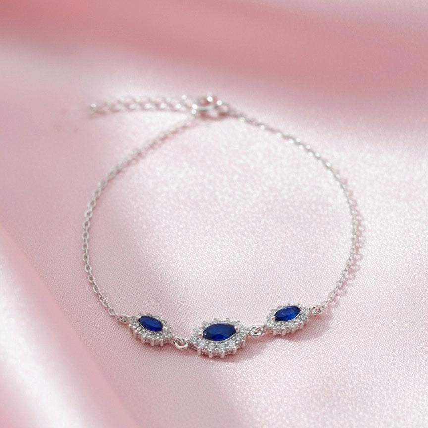 Pulsera Plata Óvalos Azules