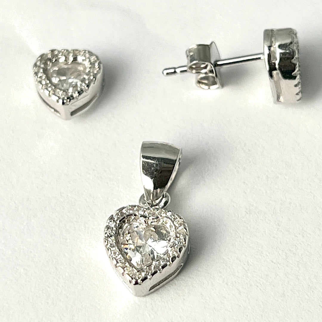 Juego Plata Corazón Brillante