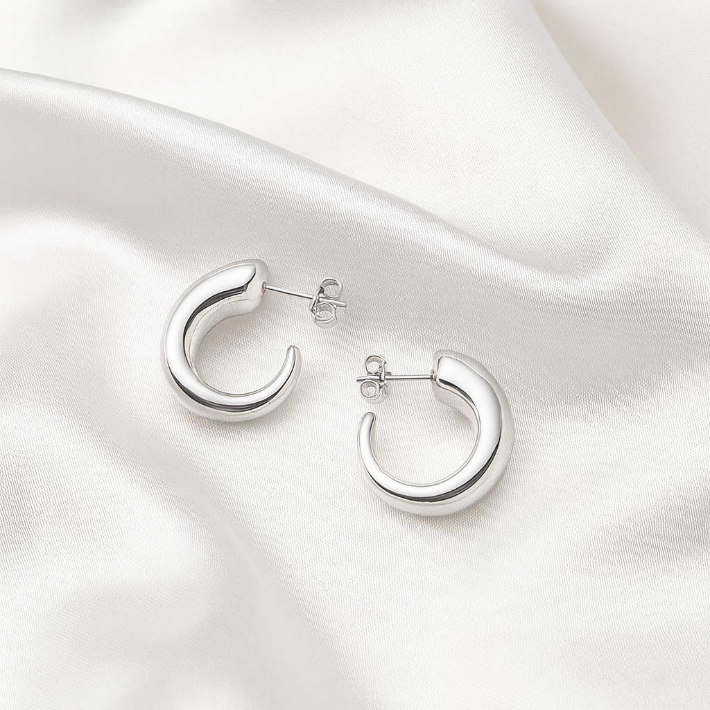 Aretes Acero Gancho Pico Plateadas 20MM