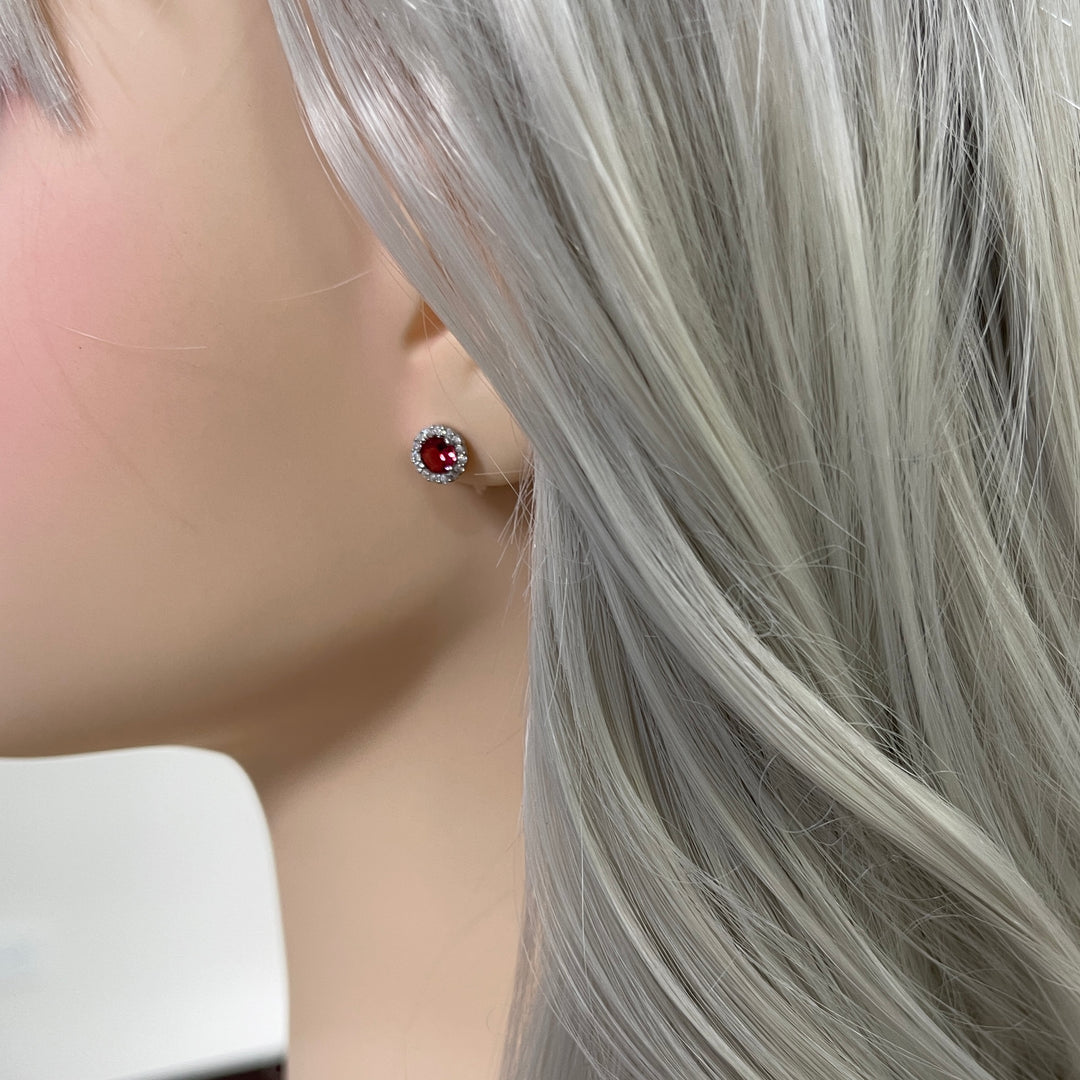 Aretes de Plata Redondo Rojo