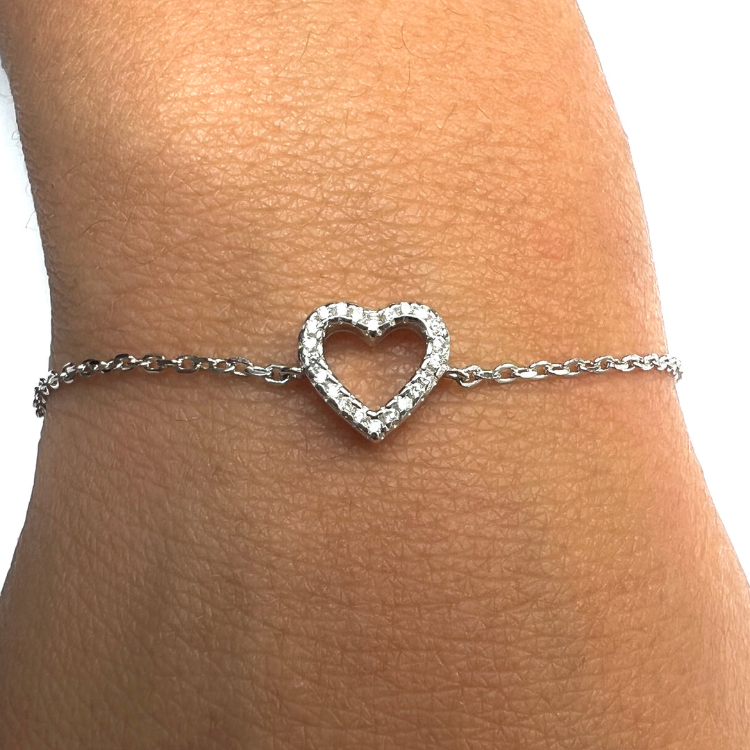 Pulsera Plata Corazón Circonias Hueco