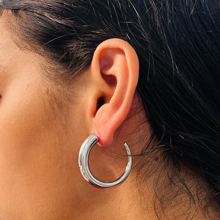 Aretes Acero Brillantes Plateado ✨ 35MM