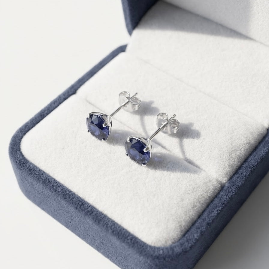 Aretes Chispas Redondas Azul 9MM
