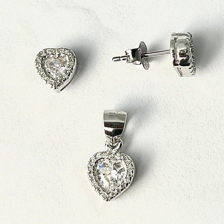 Juego Plata Corazón Brillante