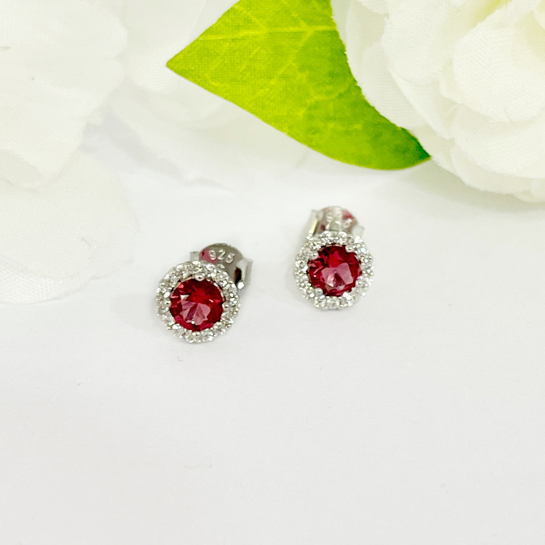 Aretes de Plata Redondo Rojo