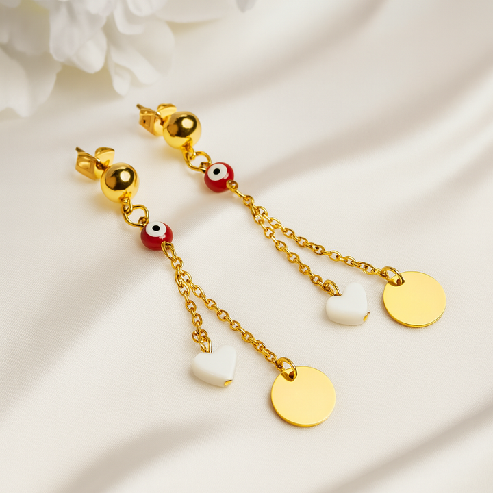 Aretes de Acero Largo Ojo Turco Rojo círculo ⭕️