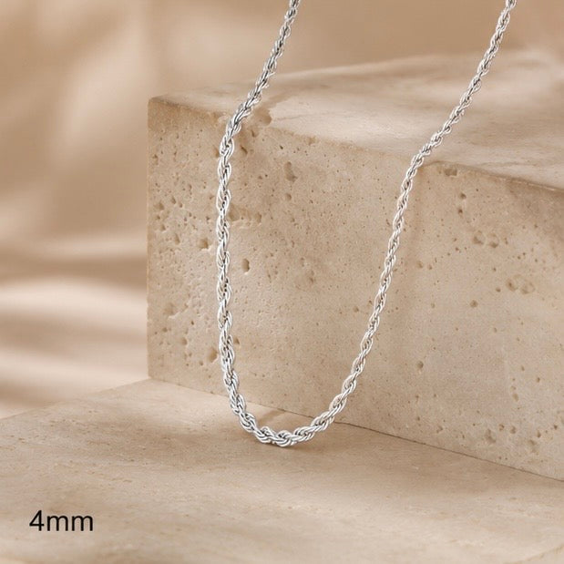 Cadena Acero 4MM Mecate 45CM Plateada Blanca