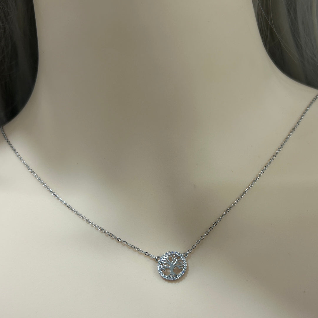 Collar de Acero Árbol Plateada