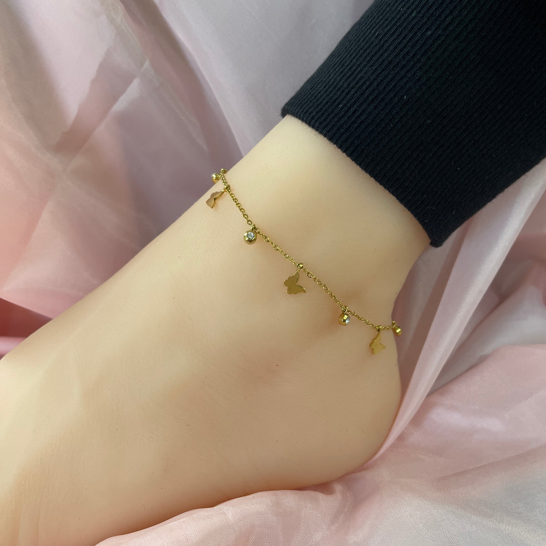 Tobillera Acero Dorada Alas Divinas Brillito🦋