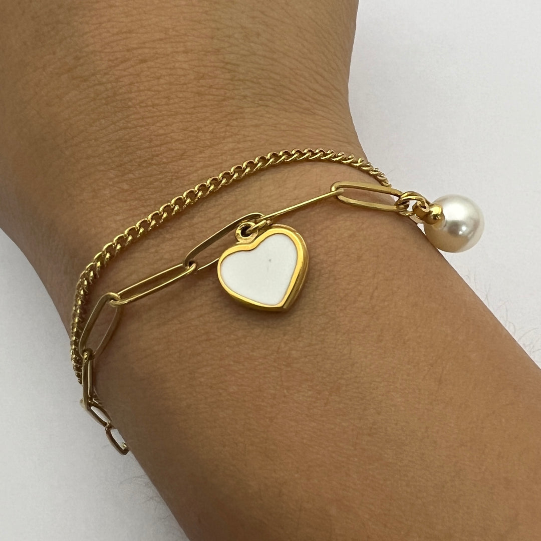 Pulsera Corazón Blanco Perla🤍