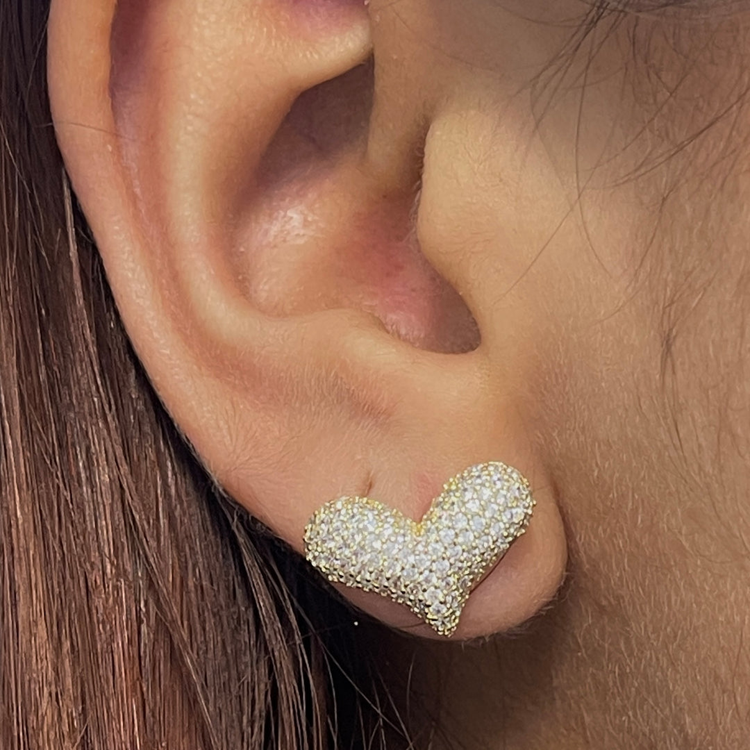 Aretes de Acero Corazón Dorado con Circonia